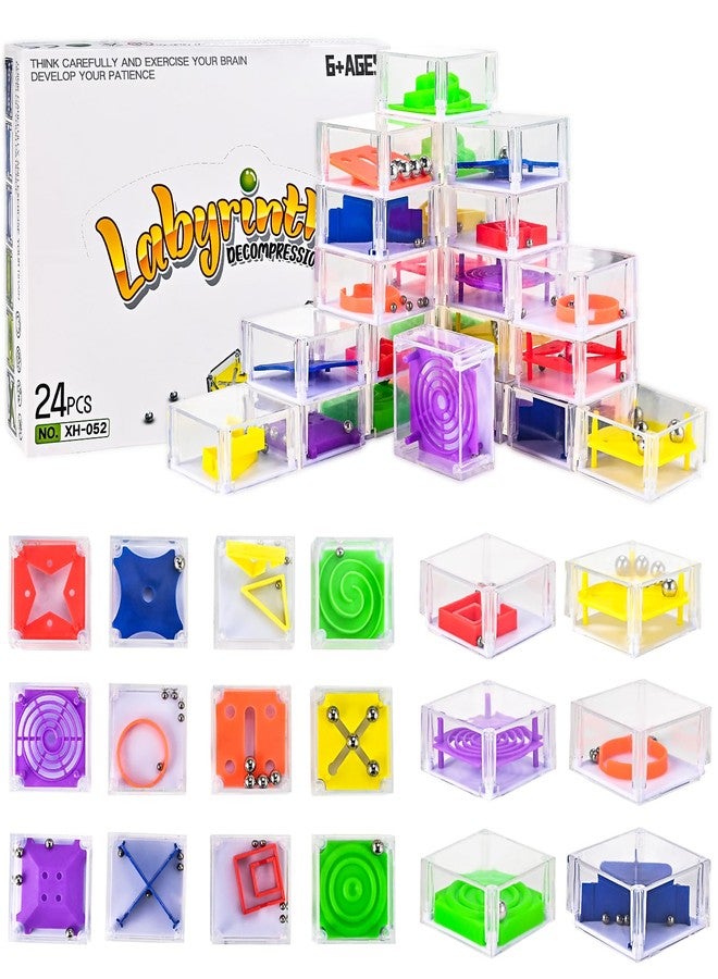GOLDGE 24 Pcs Balance IQ Maze Game Toy Set - Mini 3D Brain Maze Puzzle Cubes in a Box. Fun Party Favor Games and Ideal Prizes for Kids and Adults (24 Pcs) - Image 1
